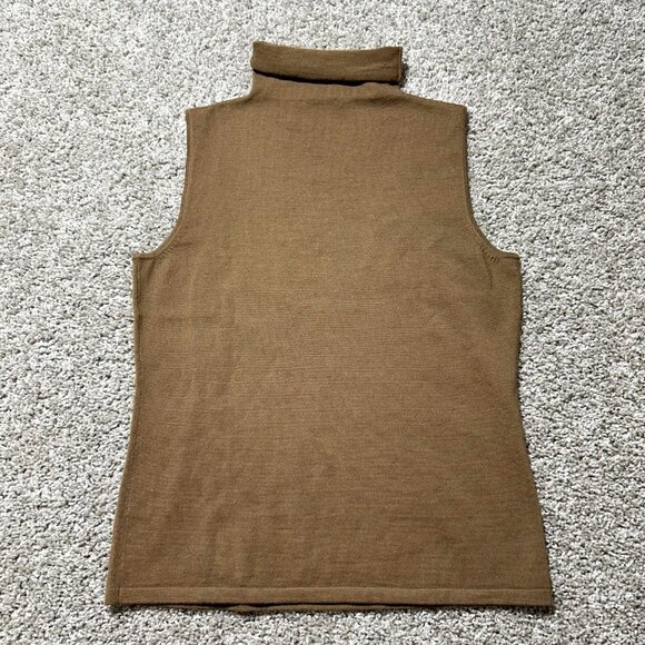 Carlisle Women's Sz Large Sleeveless Brown Turtleneck Top 100% Merino Wool - Picture 8 of 8
